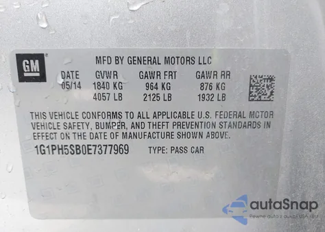 2014 Chevrolet Cruze Eco Auto z USA, uszkodzony, nr VIN 1G1PH5SB0E7377969